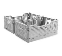 Vivikivi 2-Pack Plastic Collapsible Crates, Foldable Storage Boxes Stackable Storage Baskets, Space-Saving Folding Crate for Home Classroom Office Kitchen Bedroom (22x15x9cm, Grey)