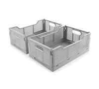 Vivikivi 2-Pack Plastic Collapsible Crates, Foldable Storage Boxes Stackable Storage Baskets, Space-Saving Folding Crate for Home Classroom Office Kitchen Bedroom (30.5x20.5x12.5cm, Grey)