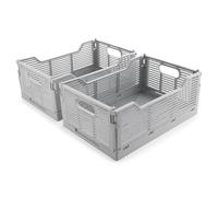 Vivikivi 2-Pack Plastic Collapsible Crates, Foldable Storage Boxes Stackable Storage Baskets, Space-Saving Folding Crate for Home Classroom Office Kitchen Bedroom (40x30x15.5cm, Grey)