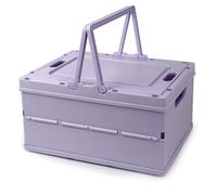 Vivikivi Collapsible Storage Crate, Foldable Plastic Storage Box with Lid, Folding Basket with Handle (Purple)