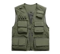 Vivikivi Men's Classical Outdoor Fishing Vest, Utility Cargo Vest Mesh Waistcoat, Multi Pockets Gilet for Safari Camera Camping Hiking Travel Hunting Walking Tactical (Army green, XL)