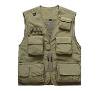 Vivikivi Men's Classical Outdoor Fishing Vest, Utility Mesh Vest Waistcoat, Multi Pockets Tactical Gilet for Safari Camera Camping Hiking Travel Cargo Hunting Walking (Khaki, M)