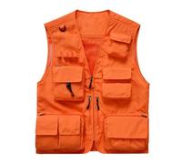 Vivikivi Men's Classical Outdoor Fishing Vest, Utility Mesh Vest Waistcoat, Multi Pockets Tactical Gilet for Safari Camera Camping Hiking Travel Cargo Hunting Walking (Orange, L)
