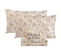 Viviland Floral Queen Sheet Set 4 Pieces Pink and Yellow Flower Bed sheet Soft Breathable Brushed Microfiber Bedding Sheets & Pillowcases Wrinkle Free Fitted Sheets with 15" Deep Pocket for Queen Size