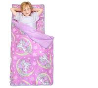 Viviland Toddler Nap Mat, Rolled Sleeping Mats with Pillow and Minky Dot Blanket for Girls, Kids Slumber Bag Nap Mat for Preschool, Daycare, Kindergarten, Travel Camping - Unicorn Magic