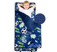 Viviland Toddler Nap Mat with Pillow and Minky Blanket,Rolled Large Sleeping Mat for Boys,Kids Slumber Bag Nap Mat for Preschool, Daycare, Kindergarten, Travel Camping - Soccer Spirit