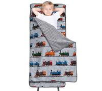 Viviland Toddler Nap Mat with Pillow and Minky Blanket,Rolled Large Sleeping Mat for Boys,Kids Slumber Bag Nap Mat for Preschool, Daycare, Kindergarten, Travel Camping - Train Magic