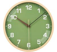 VIVILINEN 30CM Wall Clock Silent Non-ticking Quartz Movement Wall Clock Simulated Woodgrain Frame, Modern Round Clock Decorative for Living Room Bedroom Kitchen Office School Battery Operated, Green