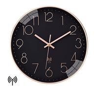 VIVILINEN Radio Wall Clock 12inch Non-ticking Round Wall Clock Modern Clock for Living Room Bedroom,Black,30cm