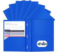 ViVin 12 Pack Heavy Duty Plastic Folders, 2-Pocket Poly File Plastic Folders with 3-Prong Fasteners, Fits 8-1/2" x 11" Letter Size Paper, for Home/School/Office (Blue)