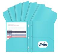 ViVin 12 Pack Plastic Folders with Pockets and Prongs, Heavy Duty 2 Pocket Folders with 3-Prong Fasteners, Poly File Holds 8-1/2" x 11" Paper for School Office Home (Lake Blue)