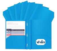 ViVin 12 Pack Plastic Folders with Pockets and Prongs, Heavy Duty 2 Pocket Folders with 3-Prong Fasteners, Poly File Holds 8-1/2" x 11" Paper for School Office Home (Sky Blue)