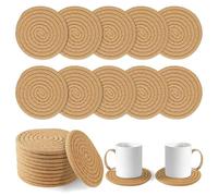 Vivinin 10 Boho Cotton Coasters - Absorbent Coasters for Drinks, Brown Set for Room Decor, Bar, Housewarming Gift, 4.3"