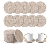 vivinin 10 Psc Cotton Coasters, Absorbent Boho Coasters, Coasters for Drinks, Cup Coasters Woven Coasters, Mixed Brown Coaster Set for Room Decor Bar Housewarming Gift, 4.3inch