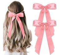 vivinin 4pcs Solid Silky Satin Hair Bows for Women, Hair Ribbon Clip with Long Tail, Ribbon for Hair Daily Wear, Pink Hair Clips for Women Hair Accessories for Women Girls Gifts