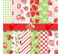 VIVIQUEN 24 Pack Sweet Strawberry Pattern Double-Sided Paper, 12-inches Fruit Plaid Textured Scrapbook Paper Craft Paper Folded Flat for DIY Background Card Making Scrapbook Photo Album Decor