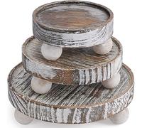 VIVIRBIEN 3PCS Wood Risers for Decor Mini Wooden Stool Display Stand with Removable Feet Farmhouse Rustic Decor Risers for Display Decorative Wood Pedestal Stand for Candles, Plants, Cups