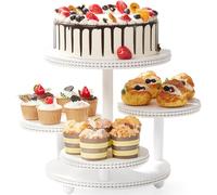 VIVIRBIEN 4 Tier Round Cupcake Tower Stand Beaded, Wood Cake Stand with Tiered Tray Decor for 50 Cupcakes/Baby Shower/Birthday/Wedding/Graduation