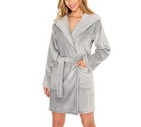 Vivisence 5004 Women's Bathrobe Sleepwear Hood Pockets Long Sleeve, womens, Bathrobe, 5004, grey, L