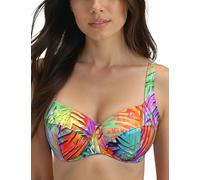Vivisence Bikini Top with Padded Cups Wide Straps Colorful Print and Side Boning Support 3231, Orange-Green,36F