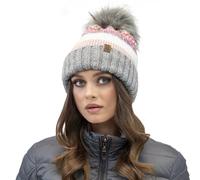 Vivisence Colourful Winter Women's Hat with Large Pom-Pom Made of Warm Yarn with Wool Soft Antistatic Fleece Lining Ideal for Cold Winter Days, Grey,UNI
