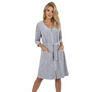 Vivisence Dressing Gown Cotton Zipper And Belt Pockets Home Comfort 5011, Grey,L