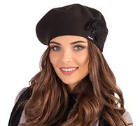 Vivisence Elegant Ladies Beret with Floral Decoration Made from Warm and Soft Woolen Fabric Ideal for Cold Winter Days Perfect for Everyday Wear Or Outdoor Activities, Black,UNI