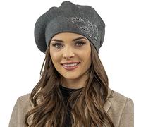 Vivisence Elegant Winter Beret for Women with Classic Style and Zirconia Accents Made from Warm Fabric Perfectly Fitted Ideal for Cold Winter and Autumn Days, Dark Grey,UNI