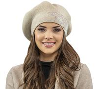 Vivisence Elegant Winter Beret for Women with Classic Style and Zirconia Accents Made from Warm Fabric Perfectly Fitted Ideal for Cold Winter and Autumn Days, Beige,UNI