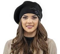 Vivisence Elegant Winter Beret for Women with Classic Style and Zirconia Accents Made from Warm Fabric Perfectly Fitted Ideal for Cold Winter and Autumn Days, Black,UNI