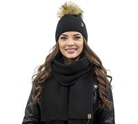 Vivisence Elegant Women’S Winter Set Classic Style Hat with Pom-Pom and Matching Scarf Warm and Static-Free Fabric Perfect for Both Elegant and Sporty Outfits Great Gift Idea, Black,UNI