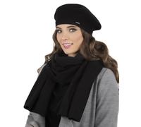 Vivisence Elegant Women's Winter Beret And Scarf Set Made Of Warm Thick And Soft Fabric With Wool Blend For Ladies Ideal For Cold Winter And Autumn Days, Black,UNI