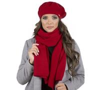 Vivisence Elegant Women's Winter Beret and Scarf Set Made of Warm Thick and Soft Fabric with Wool Blend for Ladies Ideal for Cold Winter and Autumn Days, Red,UNI