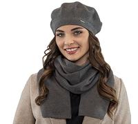 Vivisence Elegant Women's Winter Beret and Scarf Set Made of Warm Thick and Soft Fabric with Wool Blend for Ladies Ideal for Cold Winter and Autumn Days, Dark Grey,UNI