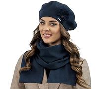 Vivisence Elegant Women's Winter Set Classic Beret and Matching Wool Scarf Made from Warm and Soft Fabric Ideal for Cold Winter and Autumn Weather, Dark Blue,UNI