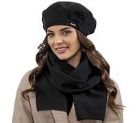Vivisence Elegant Women's Winter Set Classic Beret and Matching Wool Scarf Made from Warm and Soft Fabric Ideal for Cold Winter and Autumn Weather, Black,UNI