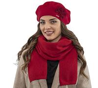 Vivisence Elegant Women's Winter Set Classic Beret and Matching Wool Scarf Made from Warm and Soft Fabric Ideal for Cold Winter and Autumn Weather, Red,UNI