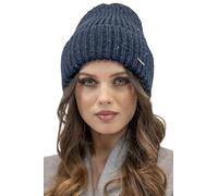 Vivisence Fashionable Women's Winter Beanie Hat with Turned-Up Hem Warm and Soft Thick Ribbed Yarn Glittering Threads and Sequins Ideal for Cold Autumn and Winter Weather, Dark Blue,UNI