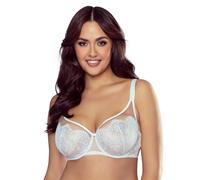 Vivisence Soft Bra Full Cup Underwire Floral Lace Transparent Mesh White Lingerie Adjustable Straps Romantic Feminine Design Elegant Non Padded Bra Gift Box 1070, White,38C