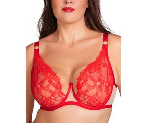 Vivisence Soft Lace Underwire Bra With Full Sheer Cups And Decorative Gold Elements Lingerie For Women Adjustable Straps And Lycra Back Lift & Gather Effect, Red,32FF