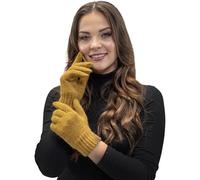 Vivisence Stylish Classic Five-Finger Women's Winter Gloves Made Of Warm And Soft Yarn With Wide Ribbed Cuff Perfect For Cold Winter Days Providing Comfort And Warmth, Dark Yellow,UNI