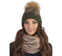 Vivisence Stylish Women's Winter Hat with Pompom and Soft Fleece Lining Made from Soft and Warm Fabric Ideal for Cold Winter and Autumn Weather, Green,UNI