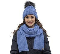 Vivisence Stylish Women's Winter Set Hat with Pompom and Warm Fleece Lining Paired with Classic Matching Scarf Made from Soft and Warm Fabric Perfect for Cold Weather, Jeans,UNI