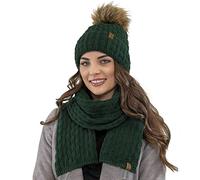 Vivisence Stylish Women's Winter Set Hat with Pompom and Warm Fleece Lining Paired with Classic Matching Scarf Made from Soft and Warm Fabric Perfect for Cold Weather, Green,UNI
