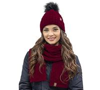 Vivisence Stylish Women's Winter Set Hat with Pompom and Warm Fleece Lining Paired with Classic Matching Scarf Made from Soft and Warm Fabric Perfect for Cold Weather, Maroon,UNI