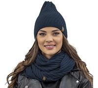 Vivisence Stylish Women's Winter Set Including Warm Knitted Hat and Matching Snood Scarf Made from Soft and Warm Fabric Ideal for Cold Winter and Autumn Weather, Dark Blue,UNI