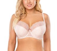Vivisence Underwired Bra Lace Semi Padded Bra Half-Padded Cups Floral Lace Details Adjustable Straps Side Seam Boning Perfect for Elegant Gift, Powder Pink,42C