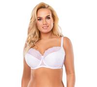 Vivisence Underwired Bra Lace Semi Padded Bra Half-Padded Cups Floral Lace Details Adjustable Straps Side Seam Boning Perfect for Elegant Gift, White,32D