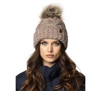Vivisence Winter Hat with Pom Pom for Women Warm Ideal for Cold Days 7014, Brown Melange,UNI