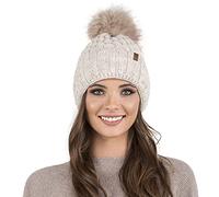 Vivisence Winter Womens Elegant Winter Hat with Pom Pom Soft Fleece Lining for Ladies Warm and Comfortable Perfect for Cold Days and Everyday Wear, Beige,UNI